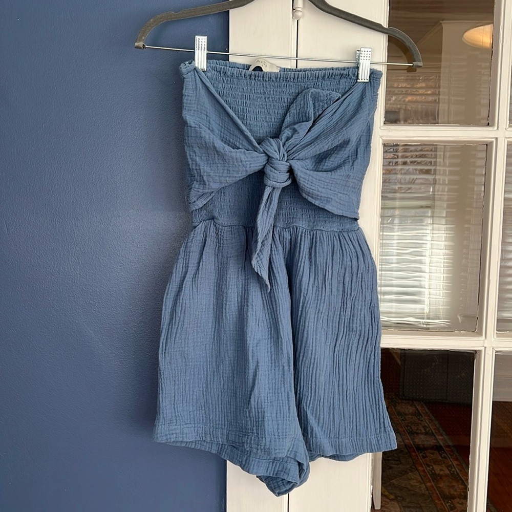 Azoe Blue Strapless Waffle Romper
